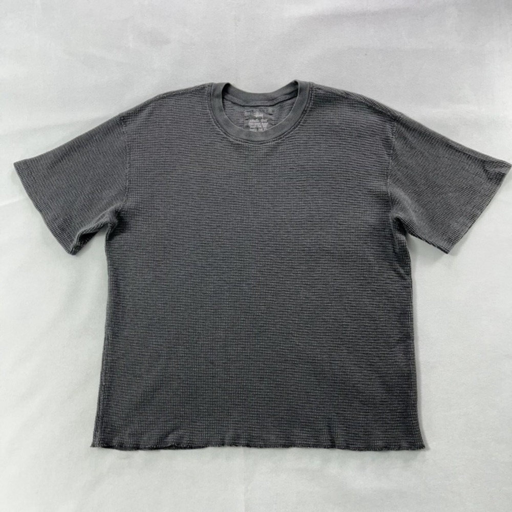 Stussy Short Sleeve Thermal Shirt Men Large Gray Waffle Knit Tee Pigment Dyed
